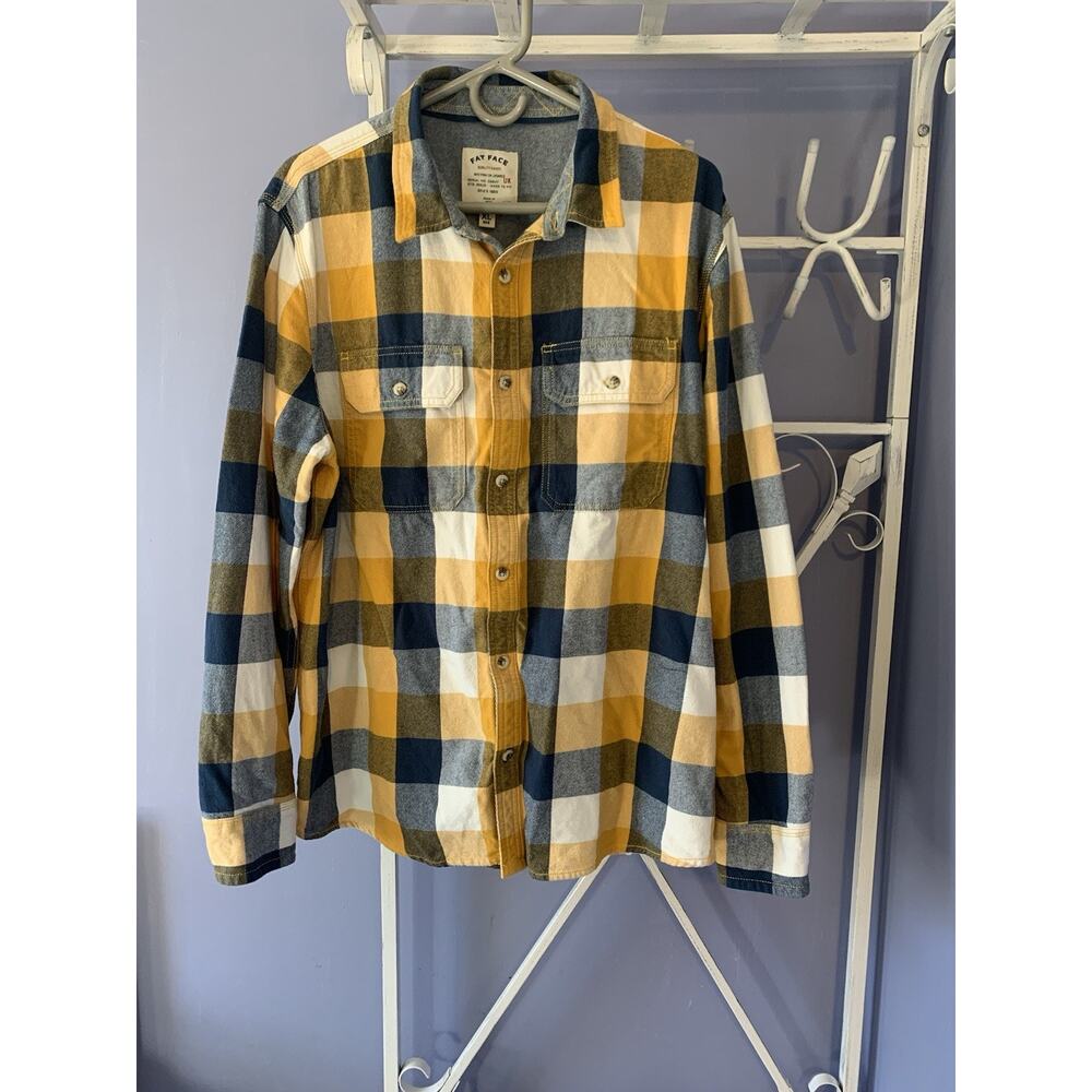 Fat Face mens flannel plaided yellow blue white British designed XL country